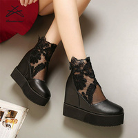 Nouvelles dames printemps automne femmes pompes maille haute plate-forme épaisse fleur blanche dentelle mariées mariage mariée talon chaussures