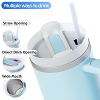 Gobelet isotherme personnalisé avec logo, 40 oz, en acier inoxydable à double paroi, anti-fuite, avec poignée et paille, idéal pour les voyages en voiture