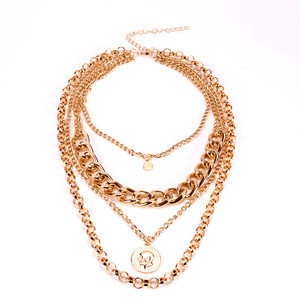 สร้อยคอแบบหลายชั้น โลหะผสมสังกะสีสีทอง จี้เหรียญทรงกลม สร้อยคอฮิปฮอป สร้อยคอแฟชั่น - Product Image 5