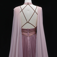 Vestido de Noche Elegante Lsz309 Color Rosa Degradado con Manga Tipo Capa, Espalda Descubierta y Tirantes Cruzados, Vestidos de Fiesta para Mujer Jancember