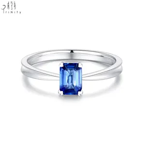 새로운 유행 도매 박람회 보석 멋진 보석 반지 18K 화이트 골드 진짜 천연 블루 사파이어 반지 선물