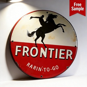 <span class=keywords><strong>Plaque</strong></span> Métallique Ronde Émaillée Style Western Cowboy OEM, Réplique Antique de Panneau de Station-Service - Product Image 1