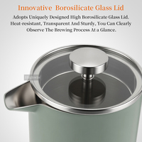 Cafetière à piston française verte personnalisée HIGHWIN, double paroi en acier inoxydable, avec couvercle en verre borosilicate
