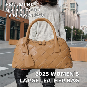 Royaa X9274 2025 Women's Two Straps Zipper Water Resistant <b>Bowling</b> Bag 1-2L Capacity Leather Crossbody Hand-Woven Armpit - Product Image 2