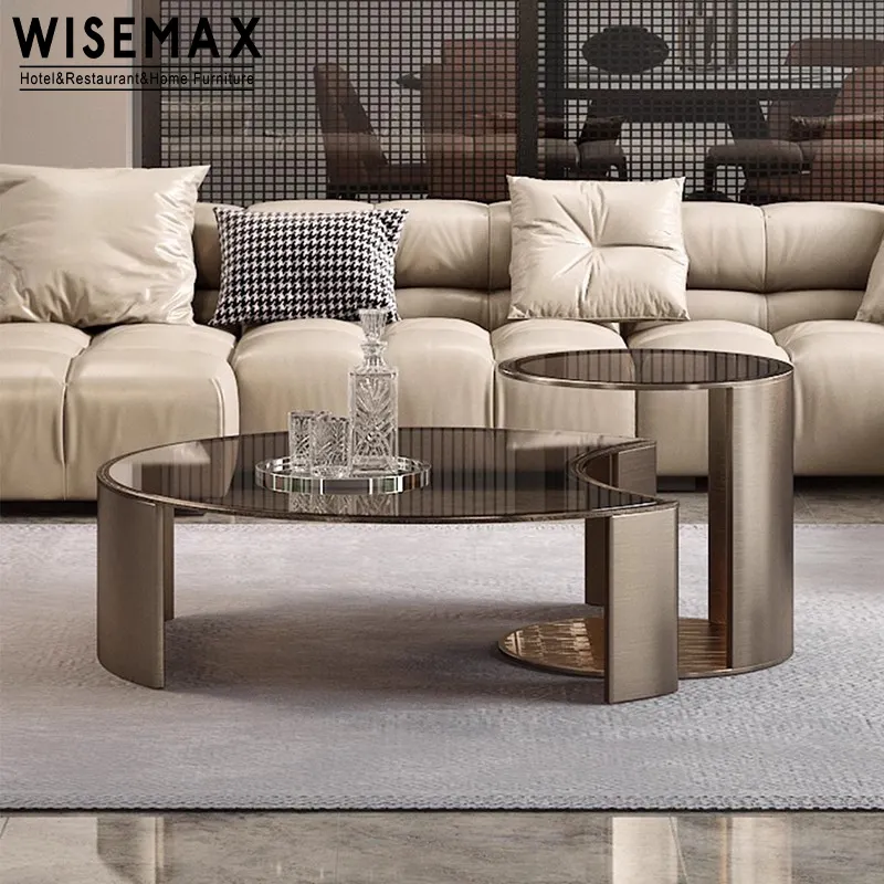 WISEMAX furnitur meja Pusat bulat Modern dengan dasar Stainless Steel meja kopi kaca furnitur ruang tamu untuk pusat Sofa