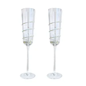 Copos de champanhe de cristal Dodecagon com borda de diamante de 200ml, taças elegantes para casamento