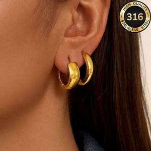 2 paires de boucles d'oreilles larges européennes et américaines, en acier titane plaqué or, style cercle large, bijoux tendance - Product Image 3