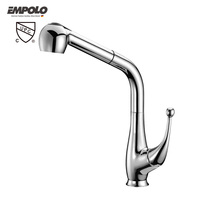 Robinet de cuisine monocommande tout-en-un en laiton chromé avec douchette extractible effet cascade, monotrou, cartouche céramique japonaise moderne