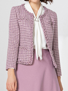MINZESTYLE <span class=keywords><strong>Blazer</strong></span> Elegante da <span class=keywords><strong>Donna</strong></span> Autunno/Inverno Primavera in <span class=keywords><strong>Tweed</strong></span> a Quadri con Maniche Lunghe e Bordi Grezzi - Product Image 4
