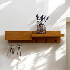 Toptan çok fonksiyonlu ahşap duvara monte organizatör Entryway Coat & banyo ve mutfak için kanca ile anahtar araçları raf raf - Product Image 5