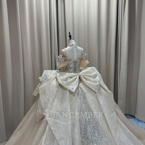 Vestido de Novia de Lujo con Cuentas de Cristal y Mangas Abullonadas, Modelo Mct029, con Cola Catedral, Jancember - Product Image 3