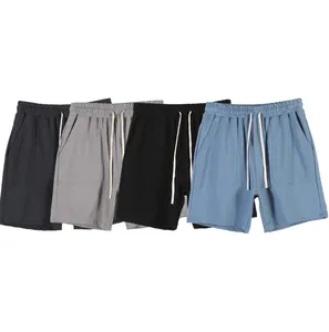 Ky Wholesale Custom Logo Knee Length Mens Shorts High Street Gym Elastic Waistband Cotton French Terry Fitness ShortsでBlue