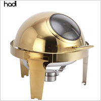 HADI prix d'usine grand couvercle en verre en acier inoxydable de luxe chauffe-plat or source d'alimentation en carburant pour réchauffer l'équipement de maintien