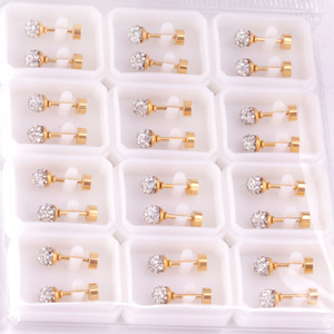 <b>Stud</b> <b>Earrings</b> Ball Shape <b>Crystal</b> Rhinestone Gold Plated Stainless Steel For Women Gift Jewelry - Product Image 2