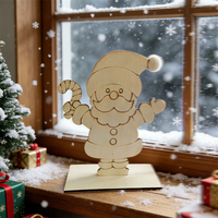Père Noël en bois non fini, lavable et écologique, avec canne en sucre, pour artisanat de Noël DIY