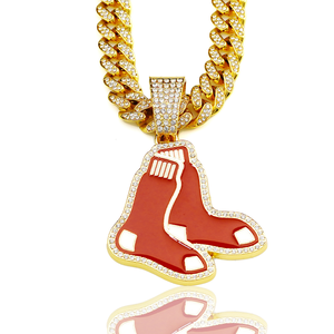 Collier pendentif personnalisé de <span class=keywords><strong>chaussettes</strong></span> rouges Boston pour garçons chaîne cubaine style hip-hop de rue en alliage plaqué or 18 carats cadeau de bijoux pour enfants - Product Image 5