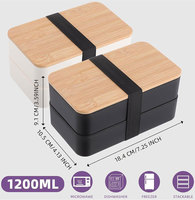 Boîte à lunch japonaise Bento avec couvercle en bambou, double niveau, capacité de 3 à 6 L, empilable, portable, facile à nettoyer, récipient de stockage alimentaire