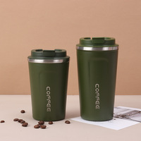 Mug Kopi Terisolasi Baja Tahan Karat Hijau Tentara 380/510 ml dengan Tutup Lipat untuk Kantor, Rumah Tangga, Cangkir Teh Susu, Botol Vakum untuk Perjalanan Luar Ruangan.