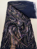 Tissu en tulle vert olive à motif paon NI.AI, dentelle lourde brodée de perles, de paillettes et de pierres, pour robe de mariée africaine ou de soirée.