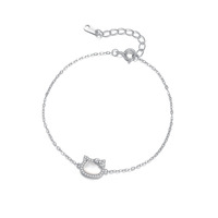 Bracelet tendance en argent sterling S925 avec nacre blanche et oxyde de zirconium, motif chat mignon et nœud, pour femme, cadeau, bijoux de main, vente en gros