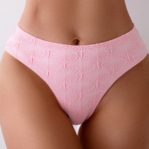 Ensemble bikini jacquard pour femme, culotte de couleur unie avec coussinets de soutien-gorge, sans armatures, Smlxl rose - Product Image 4