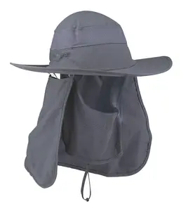 Detachable UPF 50+ Waterproof Ear Flap And Neck Sun Protect Hunting Hike Fishing Cap Hat with neck flap Plain Bucket Hat