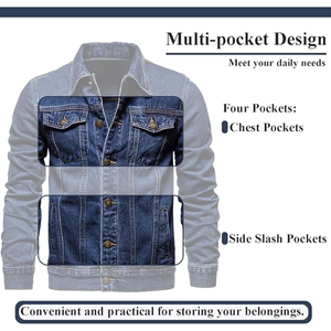 Men's <b>Denim</b> Jacket Long Sleeve Casual Button-Up Spring Autumn <b>Coat</b> with Pockets Classic Lapel Design Fashion Outerwear - Product Image 6