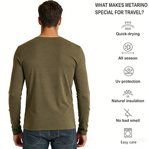 <span class=keywords><strong>Camiseta</strong></span> Deportiva de Manga Larga con Cuello Henley y Botones para Hombre, 100% Lana <span class=keywords><strong>Merino</strong></span>, Corte Ajustado, Secado Rápido y Transpirable para <span class=keywords><strong>Ciclismo</strong></span> y Running - Product Image 5