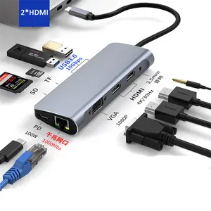 10-में-1 डॉकिंग स्टेशन दोहरी 2 HDTV 4K HD वीजीए 1000Mbps Rj45 ईथरनेट नेटवर्क प्रकार सी यूएसबी हब 3.0 3 0 डॉक