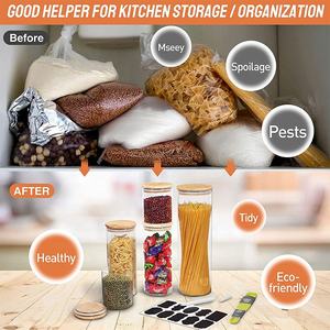 Botella de almacenamiento de vidrio de grado alimenticio, recipientes herméticos apilables <span class=keywords><strong>con</strong></span> tapas de bambú y etiquetas para dulces, galletas, especias de harina - Product Image 4