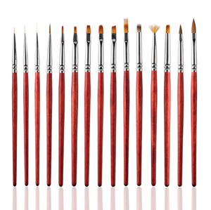 ชุดแปรงเพ้นท์เล็บสีน้ำด้ามไม้สีแดง 15 ชิ้น ขนไนลอน สำหรับวาดภาพ ระบายสี ทาเล็บ ทำเล็บมือ ทำเล็บเท้า ใช้ในร้านทำเล็บ - Product Image 1