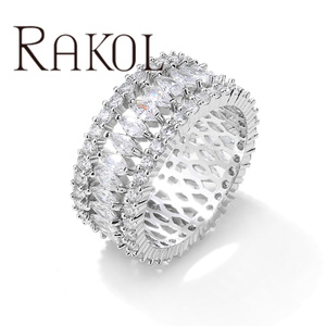 RAKOL RP2288 Bague de mariage éternelle de luxe en rhodium avec monture sélective en zircon plaqué or blanc - Product Image 5
