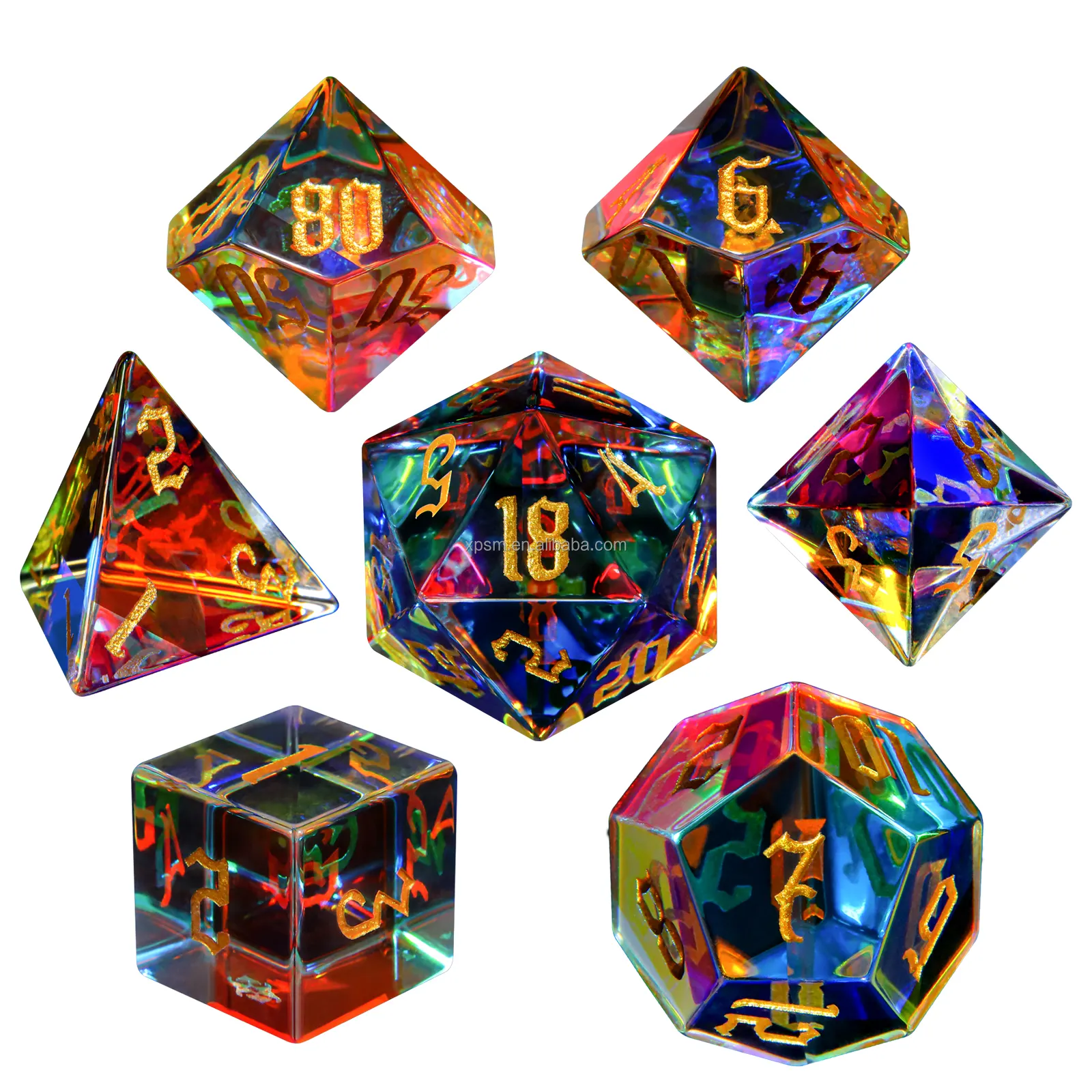 Juego de dados de piedras preciosas poliédricas naturales RPG con logotipo personalizado, juego de dados de gemas DND de cristal con prisma arcoíris para juegos de mesa