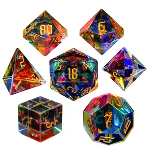 Logo personnalisé dés de pierres précieuses naturelles mdn gravé dés en verre mdn coloré à la main ensemble de dés polyédriques en pierre pour jeux de table
