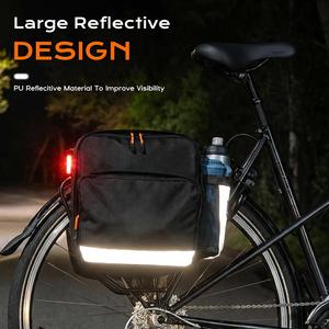 Sacoche de vélo 30L style sport en polyester, résistante à l'eau, avec fermeture éclair et double réflecteur pour porte-bagages arrière - Product Image 5