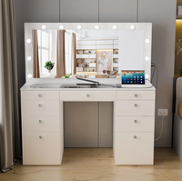 Coiffeuse moderne avec miroir LED et panneau en bois, plateau en verre, pour appartement, chambre, hôtel