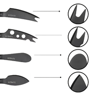 Ensemble de 4 couteaux à fromage de luxe noir mat, très vendu en 2026, en acier inoxydable durable, lavable au lave-vaisselle, écologique et portatif