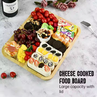 Acacia Bamboe Snijplank Met Doorzichtig Deksel Voor Snacks Hout Charcuterie Deli Hapjes Houten Schotel Compartimenten Handvat