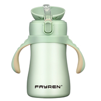 Bouteille d'eau isotherme en acier inoxydable à double paroi de 280 ml (8 oz) avec paille, motif pieuvre mignonne, pour enfants et écoliers, biberon pour bébé avec poignée et balle lestée