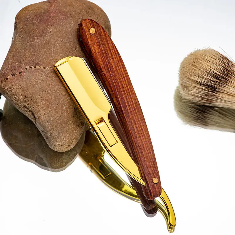H121 özel Logo tıraş bıçağı ahşap saplı berber tıraş düz erkekler jileti katlanır berber tıraş