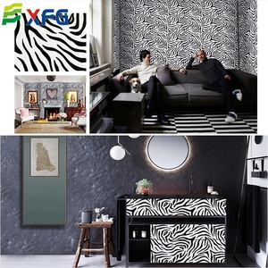 Peel & stick noir blanc motif simple pvc autocollant mural conception zèbre papier peint rouleaux pour armoire salon <span class=keywords><strong>decco</strong></span> - Product Image 5