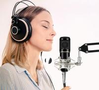 Microphone PC Ensemble de micro de studio cardioïde professionnel avec bras de ciseaux de suspension de micro, support antichoc pour enregistrement en studio