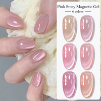 MSRUIOO 8ml Gel magnétique pour ongles effet galactique rose, perles de verre pêche brillantes, pour nail art, à retirer par trempage UV/LED