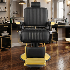 Sillas de Barbero Reclinables de Cuero PU de Alta Calidad con Base Hidráulica y Acabado Dorado para Uso Comercial en Barberías - Product Image 1