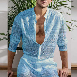 King Mcgreen Star Summer New Hollow Out Sexy Lace Shorts Shirt set abbigliamento moda <span class=keywords><strong>uomo</strong></span> Trendy Elegant Beach - Product Image 1