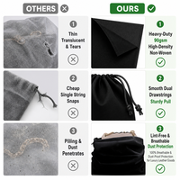 Sacs de rangement noirs en non-tissé avec fermeture éclair, robustes, anti-poussière, en gros, pour l'emballage de sacs à main, chaussures et vêtements