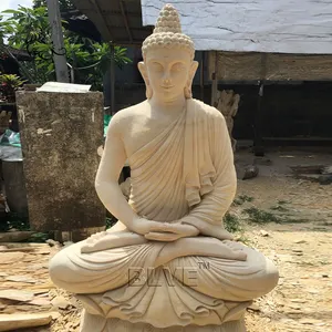 BLVE大型屋外宗教ベージュ天然石彫刻等身大大理石の庭座っている仏像インドネシア