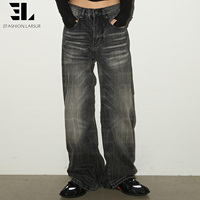 Pantalon en jean LARSUR personnalisé, style japonais, coupe droite, délavé, effet vieilli, ample et baggy, pour skater