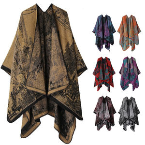 Fascia per scialle calda da donna di mezza età Poncho aperto sul davanti colore del capo scialli Vintage <span class=keywords><strong>Cardigan</strong></span> invernale Wrap Poncho stampato per le donne - Product Image 1