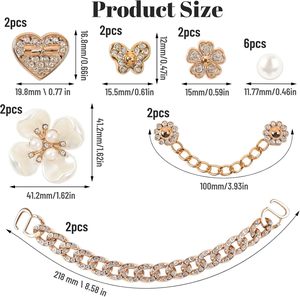 จี้ตกแต่งรองเท้าแบบมีประกายวิบวับ สายโซ่ประดับรองเท้า จี้ตกแต่งรองเท้าสำหรับผู้หญิง ประดับมุก ดอกไม้ ตกแต่งรองเท้าแบบสวม คริสตัล ไรน์สโตน - Product Image 3